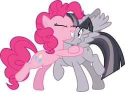 Size: 4068x3000 | Tagged: safe, artist:cloudy glow, artist:wardex101, artist:yanoda, edit, imported from derpibooru, pinkie pie, twilight sparkle, alicorn, earth pony, pony, the mean 6, discorded, discorded twilight, duo, eyes closed, female, mare, raised hoof, simple background, smiling, transparent background, twilight sparkle (alicorn), twilight tragedy, vector