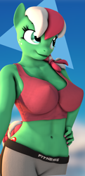 Size: 1857x3840 | Tagged: safe, artist:dangerousdpad, imported from derpibooru, oc, oc only, oc:pepper, anthro, changeling, earth pony, 3d, anthro oc, clothes, pants, plate, solo, source filmmaker, yoga pants