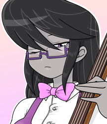 Size: 640x740 | Tagged: safe, artist:batipin, imported from derpibooru, octavia melody, equestria girls, bowtie, cello, female, glasses, looking at you, musical instrument, one eye closed, simple background, solo