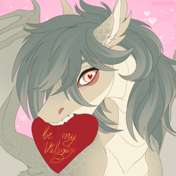 Size: 1600x1600 | Tagged: safe, artist:dementra369, imported from derpibooru, oc, dracony, dragon, hybrid, pony, heart eyes, holiday, solo, valentine's day, wingding eyes