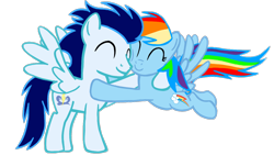 Size: 1280x720 | Tagged: safe, artist:mlplary6, imported from derpibooru, rainbow dash, soarin', pegasus, pony, ^^, backwards cutie mark, eyes closed, female, hug, male, shipping, simple background, smiling, soarindash, straight, transparent background, vector