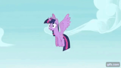 Size: 640x360 | Tagged: safe, imported from derpibooru, screencap, cherry berry, twilight sparkle, alicorn, earth pony, pony, season 4, testing testing 1-2-3, animated, chopper, duo, female, flying, gif, gifs.com, helicopter, mare, open mouth, sky, spread wings, twilight sparkle (alicorn), wings