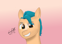 Size: 8185x5787 | Tagged: safe, artist:cobaltskies002, imported from derpibooru, hitch trailblazer, earth pony, pony, g5, looking at you, male, my little pony: a new generation, signature, simple background, stallion