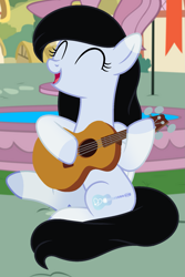 Size: 1205x1809 | Tagged: safe, artist:cindystarlight, imported from derpibooru, oc, oc:lucy ghost, pegasus, pony, female, guitar, mare, musical instrument, solo