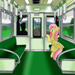 Size: 1000x1000 | Tagged: safe, artist:kushina13, imported from derpibooru, fluttershy, pegasus, pony, female, japan, mare, silhouette, sitting, solo, train