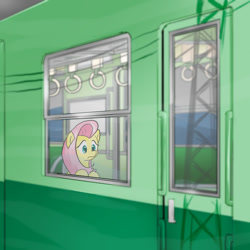 Size: 1000x1000 | Tagged: safe, artist:kushina13, imported from derpibooru, fluttershy, pegasus, pony, female, japan, looking out the window, mare, solo, train