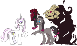 Size: 3164x1909 | Tagged: safe, artist:supahdonarudo, imported from derpibooru, fhtng th§ ¿nsp§kbl, fleur-de-lis, classical unicorn, demon, unicorn, series:fleurbuary, them's fightin' herds, book, cloven hooves, community related, leonine tail, oleander (tfh), raised hoof, redraw, simple background, transparent background, unicornomicon, unshorn fetlocks