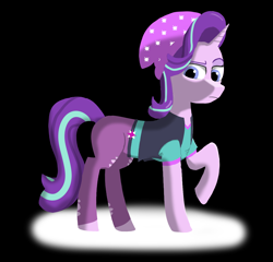 Size: 1912x1834 | Tagged: safe, artist:enteryourponyname, imported from derpibooru, starlight glimmer, pony, unicorn, black background, clothes, equestria girls outfit, hat, jeans, pants, ponified, shirt, simple background, solo, t-shirt