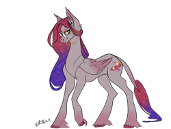 Size: 2160x1620 | Tagged: safe, artist:v-nuz, imported from derpibooru, oc, oc only, bat pony, pegasus, pony, bat pony oc, ear fluff, ear tufts, fangs, folded wings, full body, glasses, gradient mane, gradient tail, signature, simple background, solo, standing, tail, transparent background, unshorn fetlocks, wings