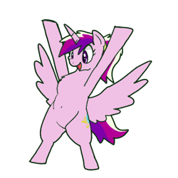 Size: 400x400 | Tagged: safe, artist:kushina13, imported from derpibooru, princess cadance, alicorn, semi-anthro, belly button, bipedal, chest fluff, cute, cutedance, female, full body, hoof in air, hooves, horn, mare, open mouth, open smile, raised hoof, simple background, smiling, solo, spread wings, standing, transparent background, wings