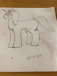 Size: 3024x4032 | Tagged: safe, artist:volk204, imported from derpibooru, oc, oc only, pony, unicorn, horn, lineart, male, photo, side view, solo, stallion, traditional art