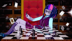 Size: 1920x1080 | Tagged: safe, artist:ratachu666, imported from derpibooru, sci-twi, twilight sparkle, equestria girls, 3d, chess, chess piece, chessboard, clothes, koikatsu, playing card, shoes, socks