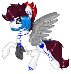 Size: 1020x1064 | Tagged: safe, artist:yulianapie26, imported from derpibooru, oc, oc only, cyborg, pegasus, pony, amputee, artificial wings, augmented, base used, glasses, pegasus oc, prosthetic leg, prosthetic limb, prosthetic wing, prosthetics, rearing, simple background, smiling, solo, transparent background, wings