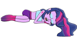 Size: 4096x2160 | Tagged: safe, artist:lemonade-pines, imported from derpibooru, sci-twi, twilight sparkle, equestria girls, boxing shorts, clothes, crossover, cute, cycling shorts, exeron fighters, martial arts kids, martial arts kids outfits, missing accessory, simple background, sleeping, socks, solo, sports bra, stocking feet, transparent background, twiabetes