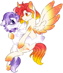 Size: 1083x1255 | Tagged: safe, artist:lullabyprince, artist:maximumpiracy, imported from derpibooru, oc, oc only, oc:aubade, alicorn, pony, unicorn, alicorn oc, base used, gay, holding a pony, horn, male, offspring, parent:fancypants, parent:fleur-de-lis, parent:king sombra, parent:princess celestia, parents:celestibra, parents:fancyfleur, simple background, stallion, stallion on stallion, transparent background, unicorn oc, wholesome, wings