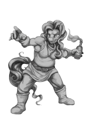 Size: 2480x3508 | Tagged: safe, artist:vitaj, imported from derpibooru, pinkie pie, anthro, dwarf, plantigrade anthro, belt, chubby, clothes, gloves, grayscale, high res, molotov cocktail, monochrome, muscles, myth (bungie), myth: the fallen lords, pointing, shoes, simple background, solo, transparent background