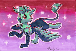 Size: 2692x1799 | Tagged: safe, artist:dandy, imported from derpibooru, oc, oc only, oc:baja, griffon, beak, chest fluff, copic, griffon oc, looking at you, open mouth, solo, traditional art, wings