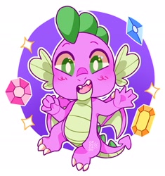 Size: 1911x2032 | Tagged: safe, artist:cocopudu, imported from derpibooru, spike, dragon, cute, cute little fangs, fangs, gem, looking at you, male, open mouth, open smile, simple background, smiling, smiling at you, solo, spikabetes, waving at you, white background, white pupils, winged spike, wings