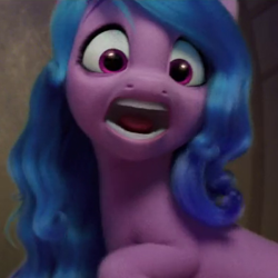 Size: 400x400 | Tagged: safe, imported from derpibooru, screencap, izzy moonbow, pony, unicorn, spoiler:my little pony: a new generation, aaaaaaaaaa, cropped, faic, female, g5, mare, my little pony: a new generation, open mouth, reaction image, scared, solo, wide eyes