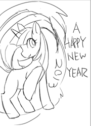 Size: 399x554 | Tagged: safe, alternate version, artist:些か祐き, imported from derpibooru, twilight sparkle, pony, unicorn, 2013, female, happy new year, holiday, mare, multiple variants, sketch, solo, unicorn twilight