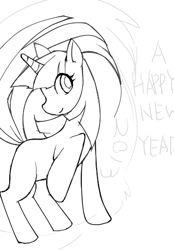 Size: 362x521 | Tagged: safe, alternate version, artist:些か祐き, imported from derpibooru, twilight sparkle, pony, unicorn, 2013, female, happy new year, holiday, mare, multiple variants, sketch, solo, unicorn twilight