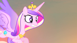 Size: 1920x1080 | Tagged: safe, imported from derpibooru, screencap, princess cadance, alicorn, pony, season 4, three's a crowd, angry, crown, female, flying, jewelry, mare, regalia, solo, tiara