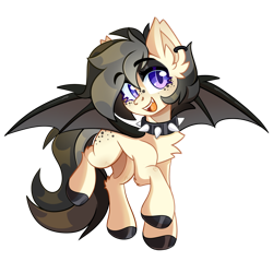 Size: 1280x1280 | Tagged: safe, artist:star-theft, imported from derpibooru, oc, oc only, oc:morning melody, bat pony, pony, body freckles, choker, fangs, female, freckles, mare, simple background, solo, spiked choker, transparent background