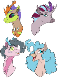 Size: 2048x2732 | Tagged: safe, artist:ask-y, imported from derpibooru, oc, oc only, draconequus, hybrid, pony, bust, draconequus oc, interspecies offspring, magical lesbian spawn, offspring, parent:discord, parent:pinkie pie, parent:princess skystar, parent:queen novo, parent:tempest shadow, parent:thorax, parents:discopie, parents:skypie, simple background, transparent background