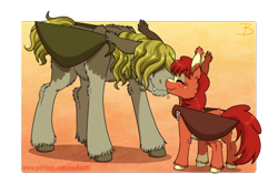 Size: 1772x1181 | Tagged: safe, artist:inuhoshi-to-darkpen, imported from derpibooru, oc, oc only, oc:poppy field, oc:seaweed, bat pony, pony, bat pony oc, duo, eyes closed, female, filly, foal, hair over eyes, nuzzling