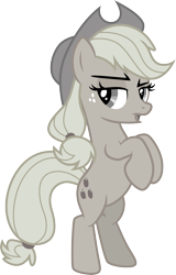 Size: 3000x4700 | Tagged: safe, artist:cloudy glow, imported from derpibooru, applejack, earth pony, pony, the return of harmony, .ai available, :o, applejack's hat, bipedal, cowboy hat, discorded, female, freckles, full body, hat, high res, hooves, liarjack, lidded eyes, mare, o mouth, open mouth, simple background, solo, standing, transparent background, vector