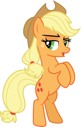 Size: 3000x4700 | Tagged: safe, artist:cloudy glow, imported from derpibooru, applejack, earth pony, pony, .ai available, applejack's hat, bipedal, cowboy hat, female, hat, high res, lidded eyes, mare, open mouth, simple background, solo, transparent background, vector