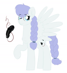 Size: 1818x1985 | Tagged: safe, artist:queenderpyturtle, imported from derpibooru, oc, oc only, oc:nightingale, pegasus, pony, braid, braided tail, chest fluff, ear fluff, eyebrows, eyebrows visible through hair, female, full body, hooves, mare, pegasus oc, raised hoof, simple background, solo, spread wings, standing, tail, white background, wings