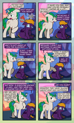 Size: 1920x3169 | Tagged: safe, artist:alexdti, imported from derpibooru, oc, oc only, oc:purple creativity, oc:star logic, pegasus, pony, unicorn, comic:quest for friendship, comic, crying, dialogue, duo, ears back, eye contact, eyes closed, female, folded wings, glasses, head in hooves, high res, hoof on chest, horn, looking at each other, looking at someone, looking away, looking back, male, mare, one eye closed, onomatopoeia, open mouth, pegasus oc, raised hoof, raised leg, shadow, sitting, speech bubble, stallion, standing, tail, teary eyes, two toned mane, two toned tail, underhoof, unicorn oc, wings