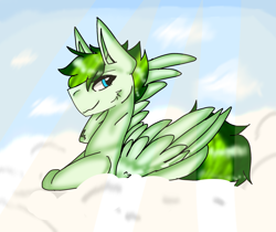 Size: 2137x1798 | Tagged: safe, imported from derpibooru, oc, oc only, pegasus, cloud, lying, lying down, lying on a cloud, on a cloud, pegasus oc, ponyloaf, prone, solo