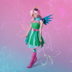 Size: 2159x2159 | Tagged: safe, imported from derpibooru, fluttershy, human, equestria girls, boots, clothes, cosplay, costume, crystal guardian, high heel boots, high res, irl, irl human, photo, ponied up, shoes, solo