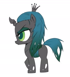 Size: 1724x1909 | Tagged: safe, artist:doktor-d, imported from derpibooru, queen chrysalis, changeling, changeling queen, chibi, cute, cutealis, female, mare, side view, simple background, solo, translation request, white background