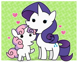 Size: 1500x1200 | Tagged: safe, artist:sechst_himmel, imported from derpibooru, rarity, sweetie belle, pony, unicorn, beady eyes, duo, emanata, female, filly, foal, heart, mare, raised hoof, siblings, sisters