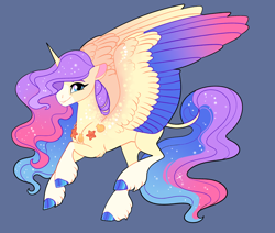 Size: 2600x2200 | Tagged: safe, artist:loryska, imported from derpibooru, oc, alicorn, pony, colored wings, female, high res, magical lesbian spawn, mare, multicolored wings, offspring, parent:fluttershy, parent:princess luna, parent:twilight sparkle, parents:lunashy, parents:twiluna, parents:twishy, simple background, solo, wings