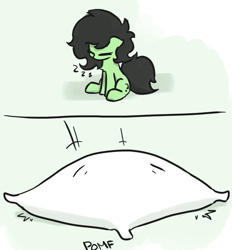 Size: 618x666 | Tagged: safe, artist:plunger, oc, oc:filly anon, pony, eyes closed, female, filly, mare, pillow, pillow fight, pomf, simple background, sitting, sleeping