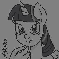 Size: 200x200 | Tagged: safe, artist:wrath-marionphauna, imported from derpibooru, twilight sparkle, alicorn, monochrome, pixel art, smiling, solo, twilight sparkle (alicorn), wing hands, wings