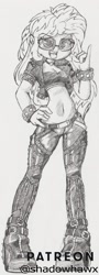 Size: 828x2297 | Tagged: safe, artist:shadowhawx, imported from derpibooru, sunset shimmer, equestria girls, belly button, chaps, choker, clothes, devil horn (gesture), jacket, leather jacket, midriff, smiling, solo, sunglasses, tongue out, traditional art