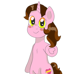 Size: 2000x2000 | Tagged: safe, artist:wrath-marionphauna, imported from derpibooru, oc, oc only, oc:color breezie, pony, unicorn, bipedal, blushing, chest fluff, heart, hoof heart, simple background, smiling, solo, transparent background