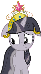 Size: 2224x4000 | Tagged: safe, artist:flawlesstea, artist:wardex101, edit, edited edit, imported from derpibooru, twilight sparkle, pony, unicorn, magical mystery cure, big crown thingy, confused, discorded, discorded twilight, element of magic, female, floppy ears, high res, jewelry, regalia, simple background, solo, transparent background, twilight tragedy, unicorn twilight, vector