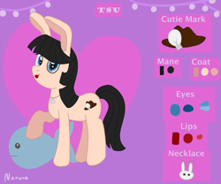 Size: 3000x2500 | Tagged: safe, artist:wrath-marionphauna, imported from derpibooru, oc, oc only, oc:tsu, earth pony, hybrid, pony, rabbit, animal, cutie mark, jewelry, necklace, plushie, reference, reference sheet, solo