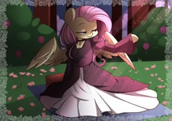Size: 2048x1448 | Tagged: safe, artist:sakukitty, imported from derpibooru, part of a set, fluttershy, pegasus, semi-anthro, clothes, dress, solo