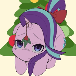 Size: 512x512 | Tagged: artist needed, source needed, safe, imported from derpibooru, starlight glimmer, pony, unicorn, bow, christmas, christmas tree, holiday, holly, holly mistaken for mistletoe, solo, tail, tail bow, tree