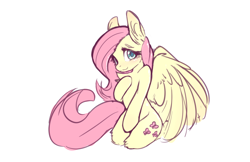 Size: 2756x1791 | Tagged: safe, artist:silver fox, imported from derpibooru, fluttershy, pegasus, pony, blushing, chest fluff, covering, cute, human shoulders, shyabetes, simple background, solo, white background