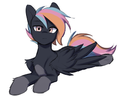 Size: 2523x1963 | Tagged: safe, artist:cottonsweets, imported from derpibooru, oc, oc only, oc:onyx lighthoof, pegasus, pony, chest fluff, looking at you, lying down, male, prone, simple background, solo, stallion, transparent background, wings