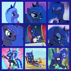 Size: 800x800 | Tagged: safe, artist:twilyisbestpone, edit, imported from derpibooru, screencap, princess luna, alicorn, pony, between dark and dawn, friendship is magic, luna eclipsed, season 1, season 2, season 6, season 9, sparkle's seven, to where and back again, 80s princess luna, bedroom eyes, collage, compilation, cute, female, luna petting goose, lunabetes, mare, s1 luna, solo