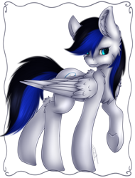 Size: 2138x2806 | Tagged: safe, artist:maneblue, imported from derpibooru, oc, oc only, pegasus, pony, chest fluff, ear fluff, high res, pegasus oc, signature, simple background, solo, underhoof, white background, wings